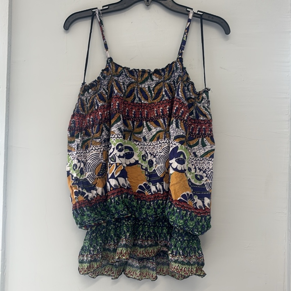 Y2K Colorful Boho Smocked Hem Cami Top Size Large - Picture 3 of 3